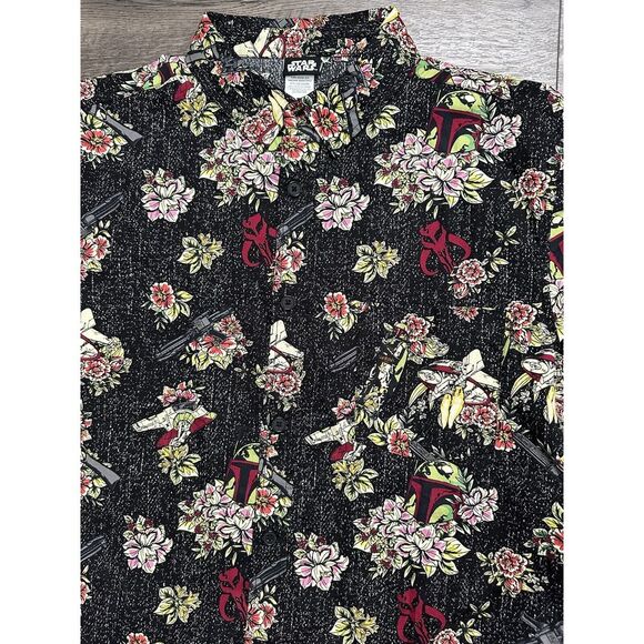 Star Wars Boba Fett Woven Floral Collared Button‎ Shirt Size M - Picture 4 of 8